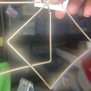 Gold and Rhinestone Geometric Large Hoop Earrings, NWOT, Never Worn